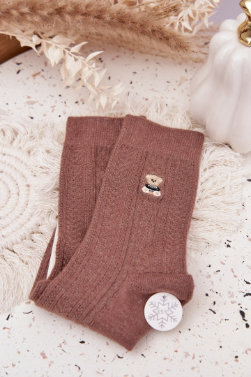 Warme Damen-Wollsocken mit Bärchen, braun