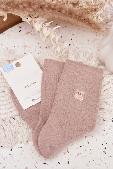 Warme Damen-Wollsocken mit Bärchen, sandfarben 2