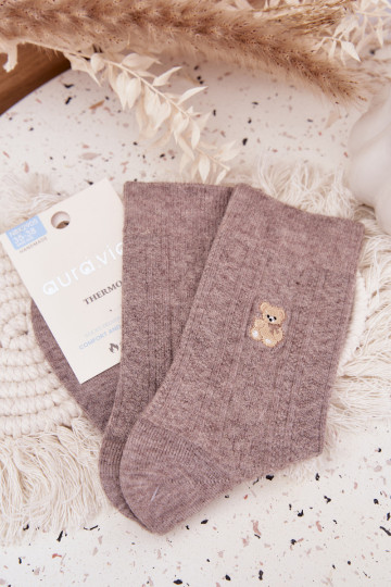 Warme Damen-Wollsocken mit Bärchen, sandfarben 2