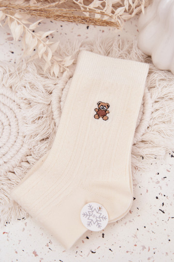 Zuarm Socken Feminin Mit INilna Teddybären elfenbeinfarbe