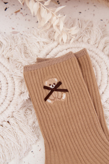 Gestreifte Baumwollsocken mit Bär in brauner Farbe