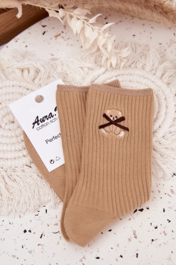 Gestreifte Baumwollsocken mit Bär in brauner Farbe 2
