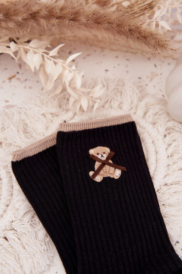 Gestreifte Baumwollsocken mit Bär in schwarzer Farbe