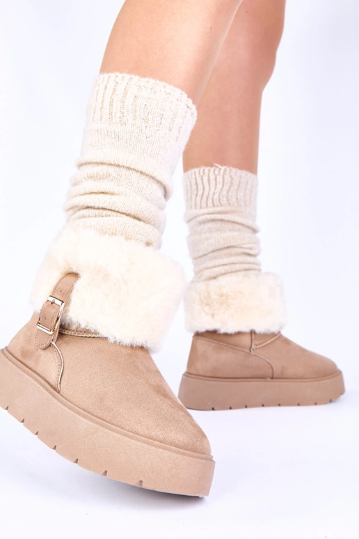 Dunkel-sandfarbene Schneestiefel mit...