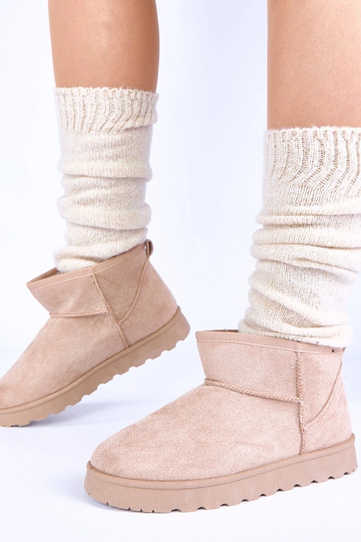 Sandfarbene Schneestiefel mit Fell...