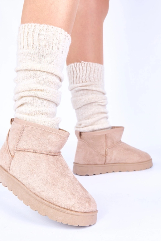 Sandfarbene Schneestiefel mit Fell...