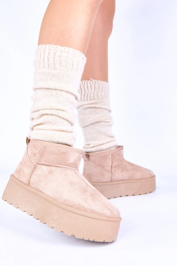 Sandfarbene Schneestiefel auf Plattform mit Fell Mouna