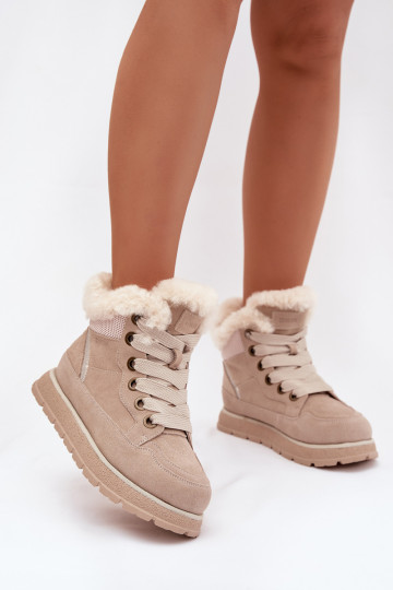 Sandfarbene Wildleder Schneestiefel mit Plattform und Pelz Big Star SS274371 2