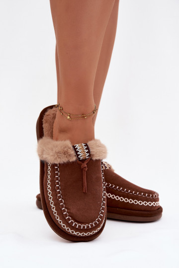 Hausschuhe Feminin mit Pelzmantel I Haftem braune Farbe Perivelle 2