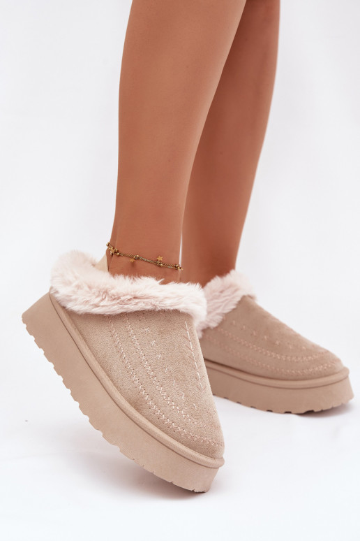 Schneestiefel Feminin mit einer Plattform mit Pelzmantel I Przeszyciami elfenbeinfarbe Arelina