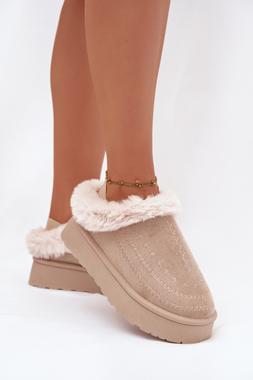 Schneestiefel Feminin mit einer Plattform mit Pelzmantel I Przeszyciami elfenbeinfarbe Arelina