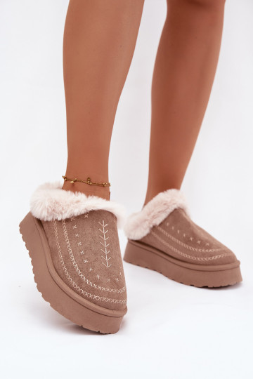 Damen sandfarbene Schnee-Stiefel mit Plateausohle, Fell und Nähten Arelina 2