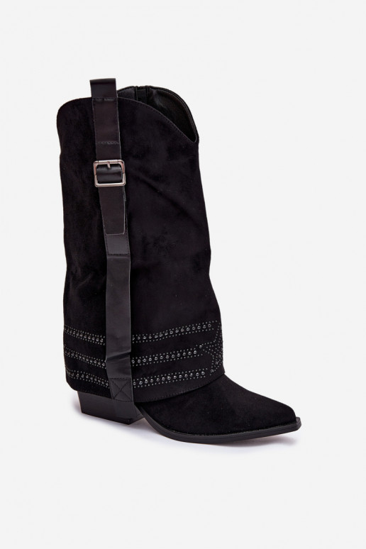 Stiefel CoZuboy-Stil Feminin Mit Dekoration I mit Schnallen schZuarze Farbe Camilora