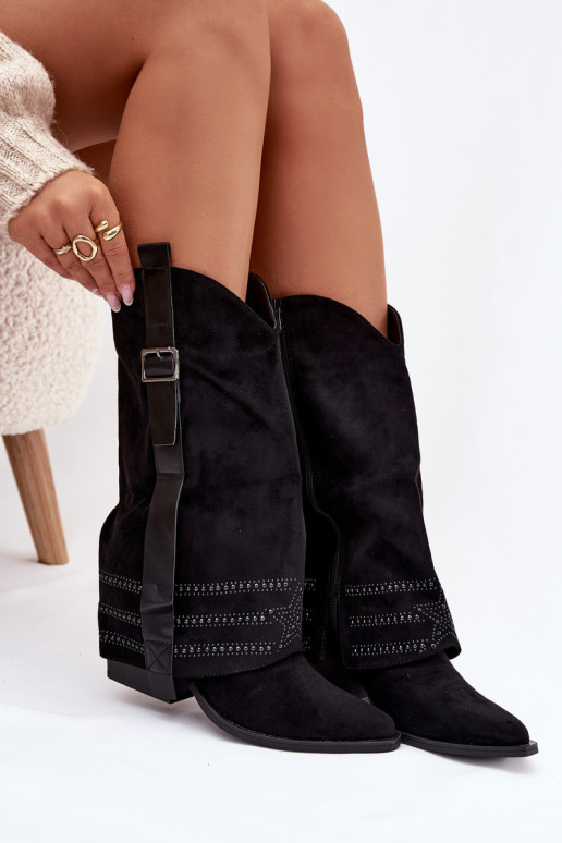 Stiefel CoZuboy-Stil Feminin Mit Dekoration I mit Schnallen schZuarze Farbe Camilora