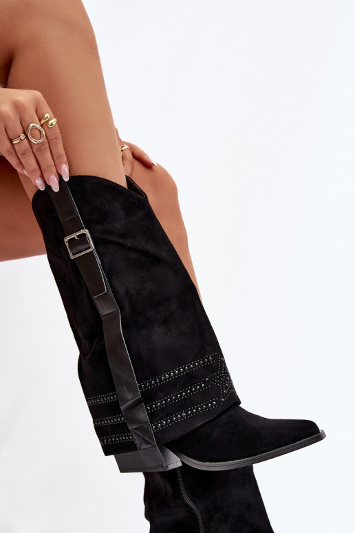 Stiefel CoZuboy-Stil Feminin Mit Dekoration I mit Schnallen schZuarze Farbe Camilora