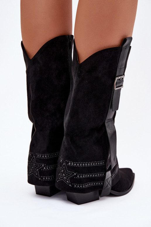 Stiefel CoZuboy-Stil Feminin Mit Dekoration I mit Schnallen schZuarze Farbe Camilora