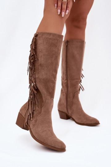 Stiefel CoZuboy-Stil Feminin mit Absätzen mit Fransen sich Zuarm laufen Khaki-Farbe Firlina 2