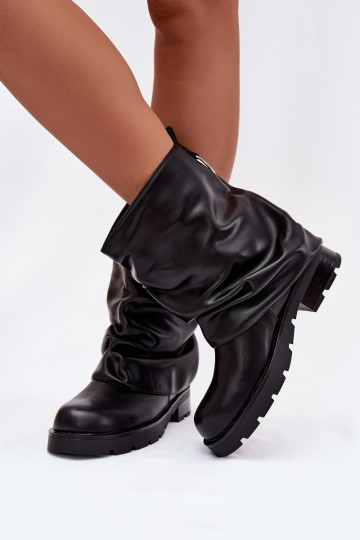 Schwarze warme Damen Halbstiefel mit gewelltem Schaft Gracine