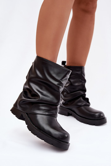 Schwarze warme Damen Halbstiefel mit gewelltem Schaft Gracine 2
