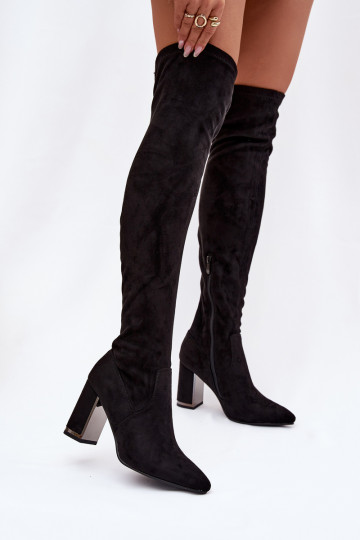 Schwarze Damen Overknee-Stiefel mit Absätzen aus Kunstwildleder Thamine 2