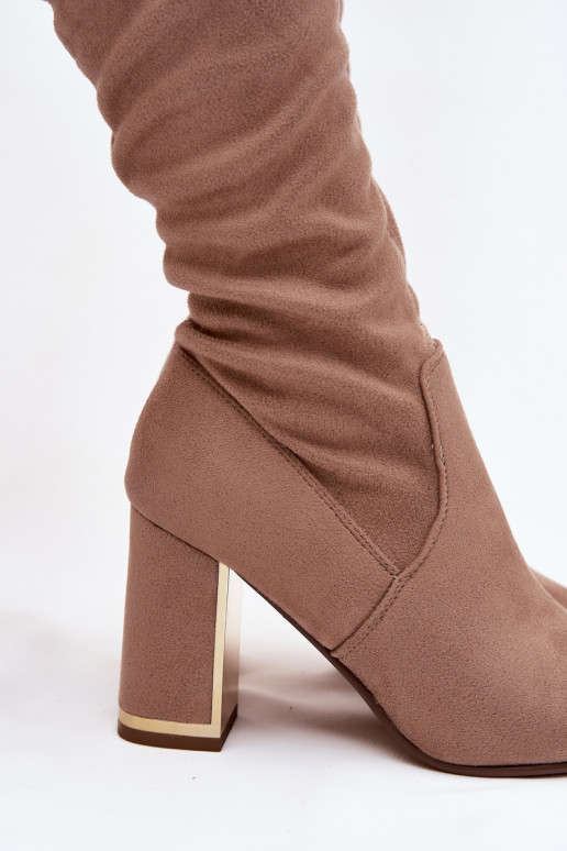 Damenstiefel aus Öko-INildlederoZue oberhalb des Knies mit Absätzen Beige Thamine