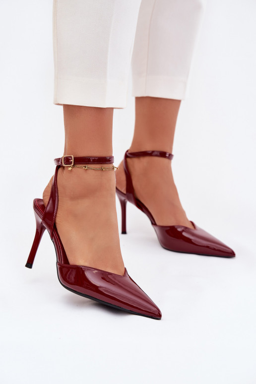 Bordeauxfarbene High Heels mit offenem Absatz und Lackeffekt „Laretta"