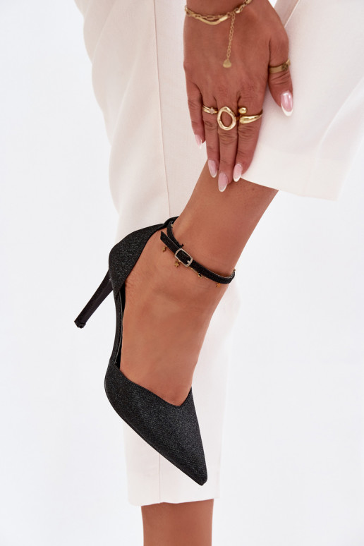 Glänzende High Heels mit Riemchen, schwarze Joranne