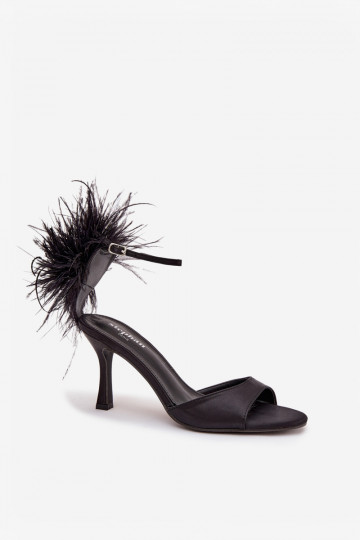 Schwarze Sandalen mit dünnen Absätzen und Federn Caelina 2