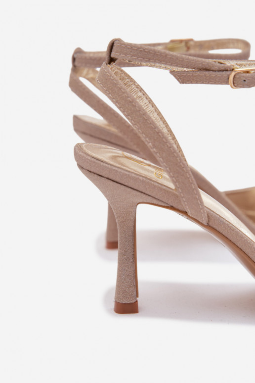 Damen Sandalen mit dünnen Absätzen und Glanz, goldfarbene Brisora