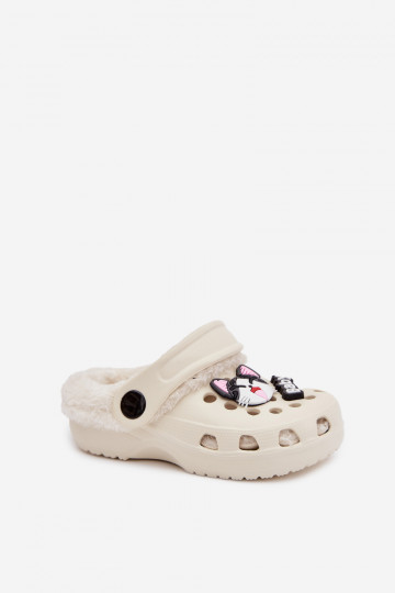 Kinder warme Hausschuhe mit Fell innen, cremefarben „Cerelle"