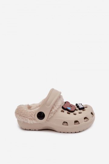 Kinder warme Hausschuhe mit Fell innen, khaki „Cerelle" 2
