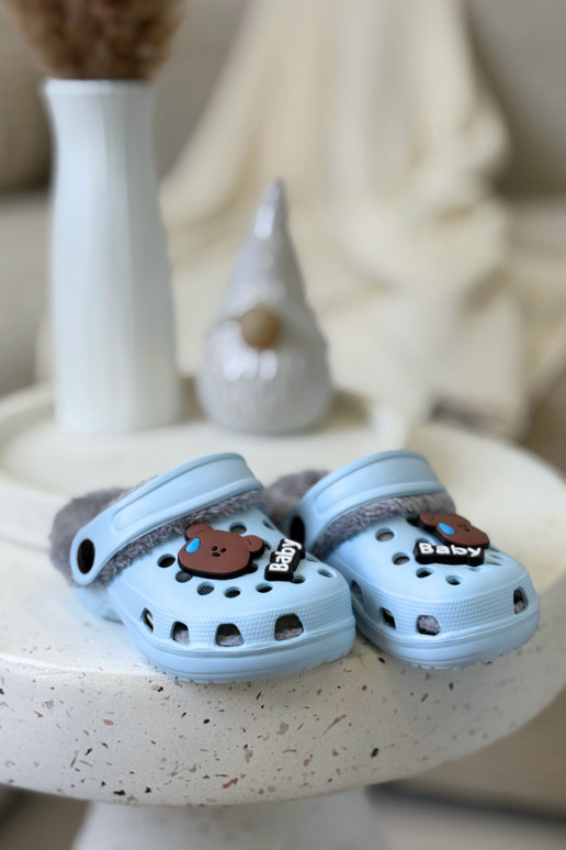 Kinder warme Hausschuhe mit Fell innen, hellblau „Cerelle"