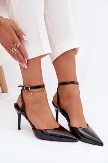 Lackierte High Heels mit offenem Absatz, schwarze Laretta 2