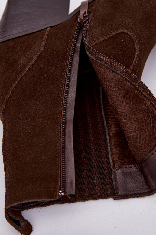 Schokoladenfarbene Wildleder Damen Cowboy-Stiefel mit Absatz, gefüttert Dylira