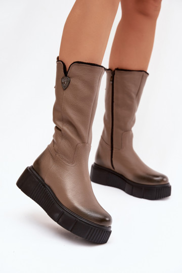 Zazoo 70121 Leder Damen Stiefel mit Wolle in Sandfarbe