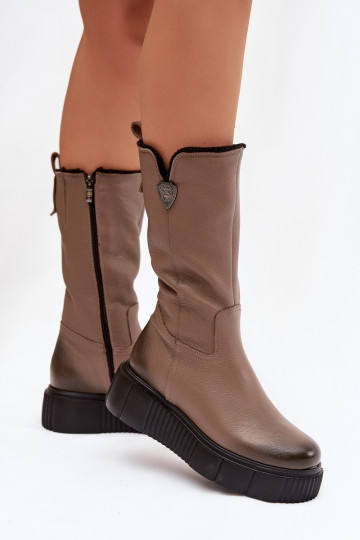 Zazoo 70121 Leder Damen Stiefel mit Wolle in Sandfarbe 2