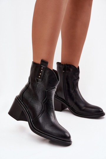Damen Stiefeletten auf massiven Absätzen aus Kunstleder in Schwarz Iverly