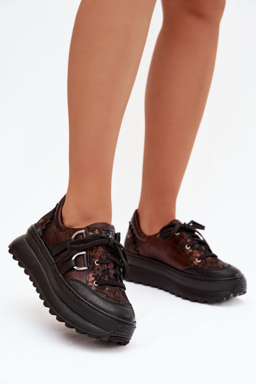 Leder Sneakers Damen mit Plattform Tai turiciejka 06562-25 in Schokoladenfarbe