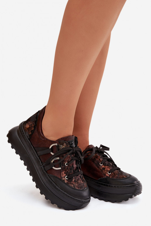 Haut Sneakers Stilvollllschuhe Feminin mit einer Plattform Es mussciejka 06562-25 CzekoladoZue