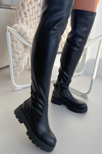 Stiefel oberhalb des Knies mit blitzenden Augen schZuarze Farbe Rivessa