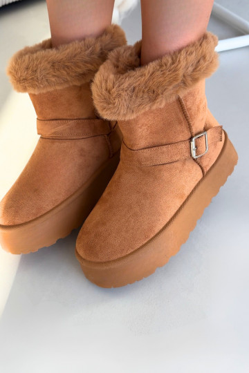 Braune Damen-Schneestiefel mit Plattform, Schnallen und Fell Jesella 2