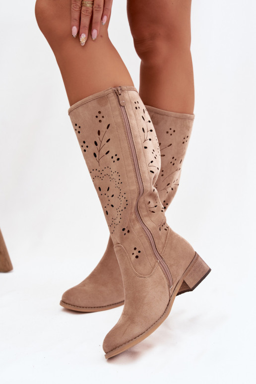 mit durchbrochenen Elementen Damenstiefel Klocke Khaki-Farbe Helinna