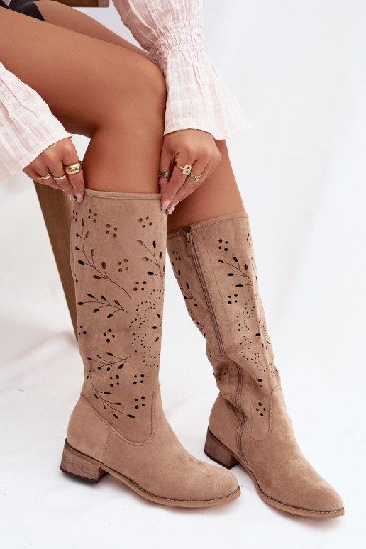 mit durchbrochenen Elementen Damenstiefel Klocke Khaki-Farbe Helinna