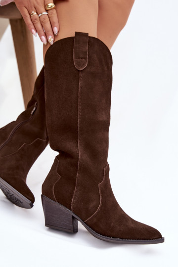 Lederne Wildleder-Damenstiefel im Cowboy-Stil, gefüttert in Schokoladenfarbe Urselle 2