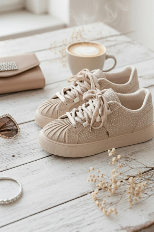 Dekoriert Sneakers Stilvollllschuhe Feminin Beige Calissea