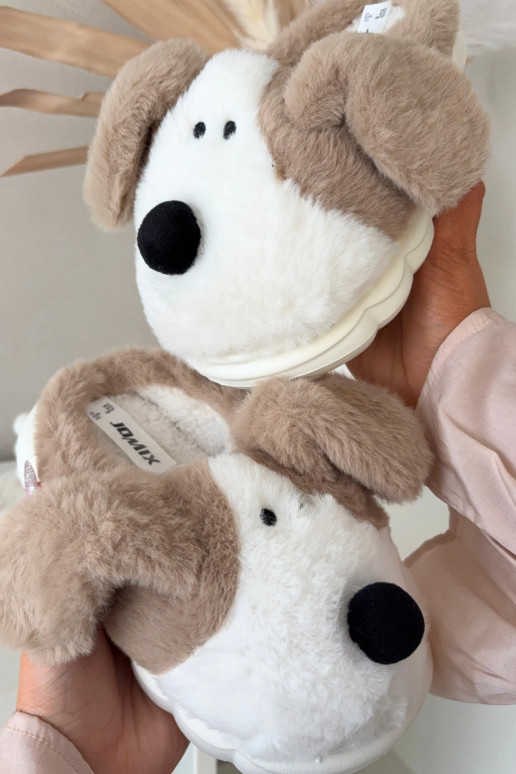 Beige Kinderschuhe mit Fell "Hunde" Farnise