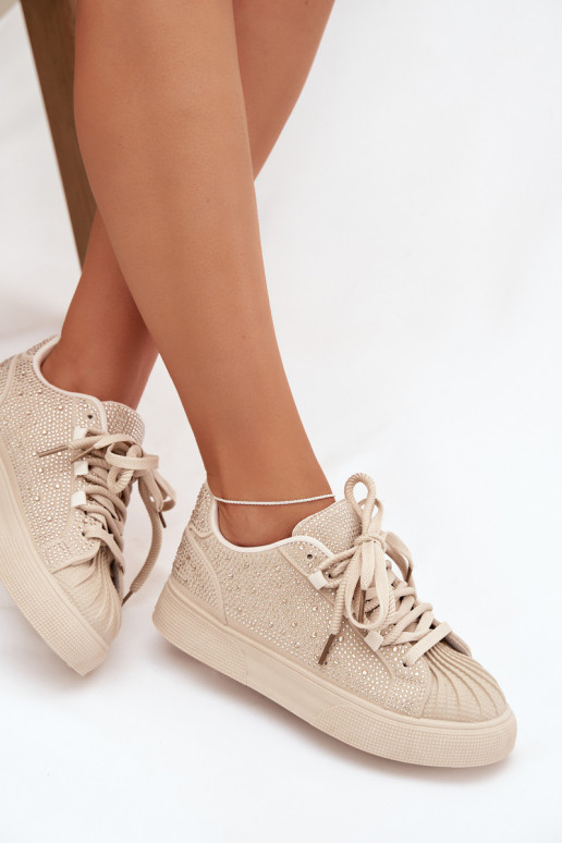 Dekoriert Sneakers Stilvollllschuhe Feminin Beige Calissea