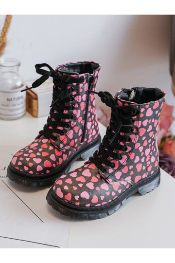 Wärmende Kinderschuhe mit Reißverschluss in Schwarz und Pink Dolida