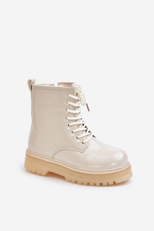 sich Zuarm laufen Stiefel Kindisch mit Lackeffekt Zum Schloss Beige Novita