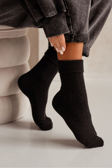 Damenfrotteesocken mit Zickzack-Muster in schwarzer Farbe